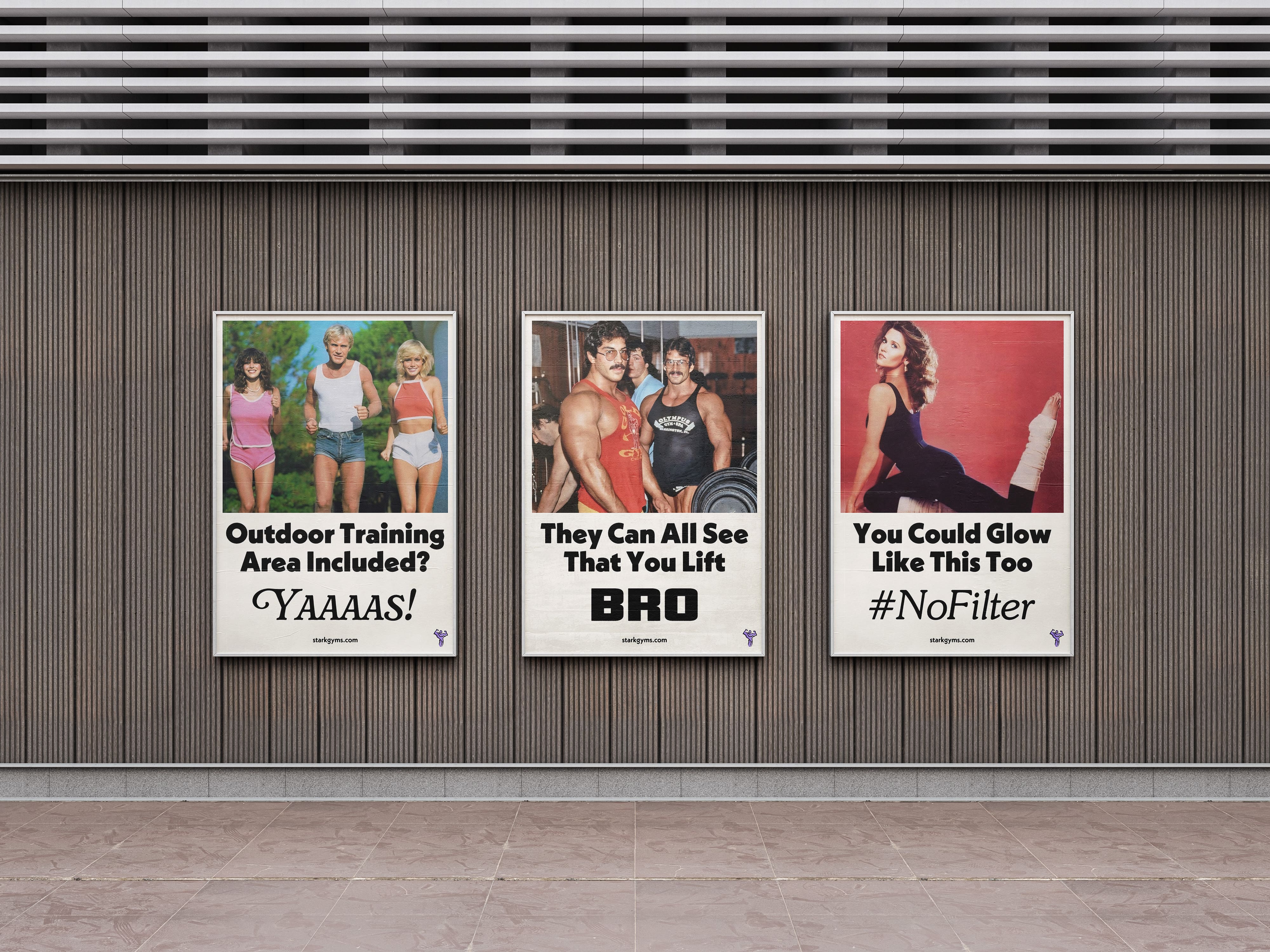 Mockup of posters for Stark Gyms advertising campaign.